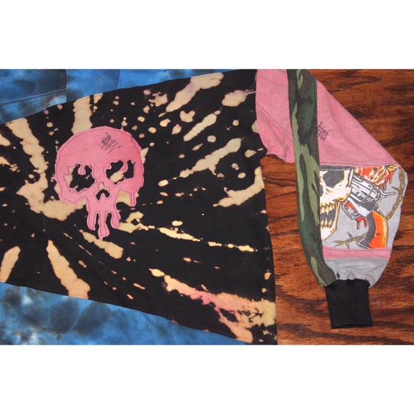 1/1 Reworked Skull Slayer Hoodie, Bleached, Tie dyed Medium, custom hoodie - Picture 4 of 11
